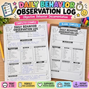 Daily Behavior Observation Log | Student Behavior Documentation Form (PDF)