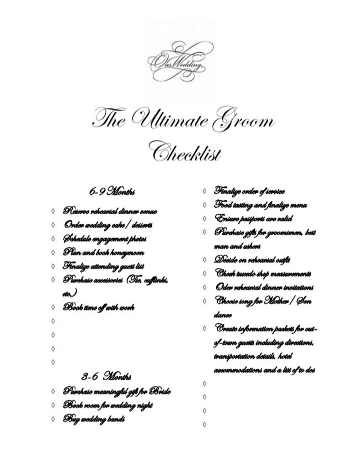 Wedding Plan Checklist The Groom's Wedding Plan ToDo Etsy