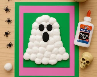 Cotton Ball Ghost Craft: Printable Halloween Activity for Kids (PDF Download