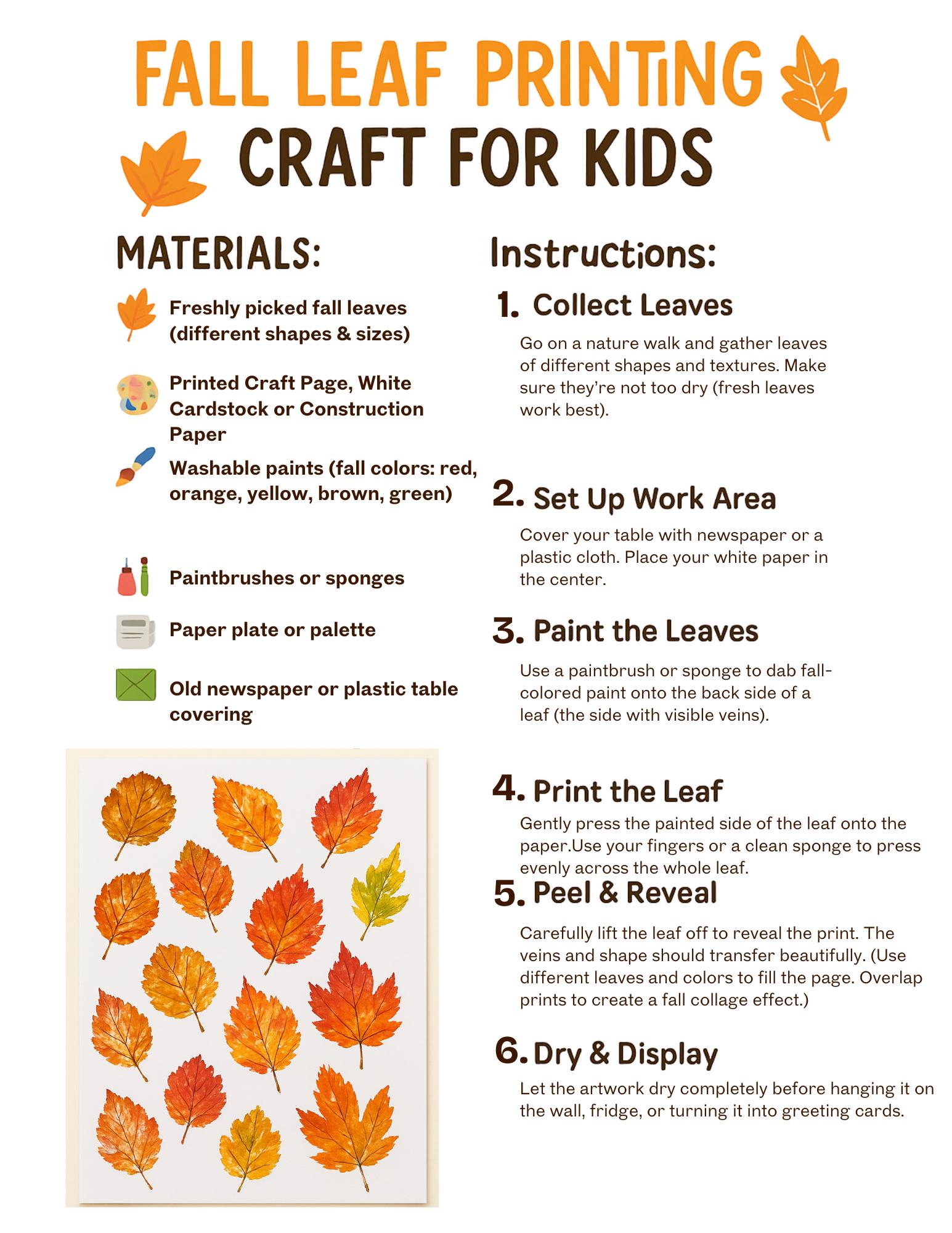 Printable Fall Leaf Printing Craft for Kids | Autumn Classroom & Home ...