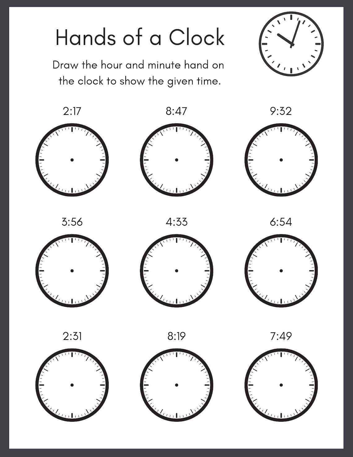 Telling Time Worksheets. Printable. Instant Download. Digital Etsy