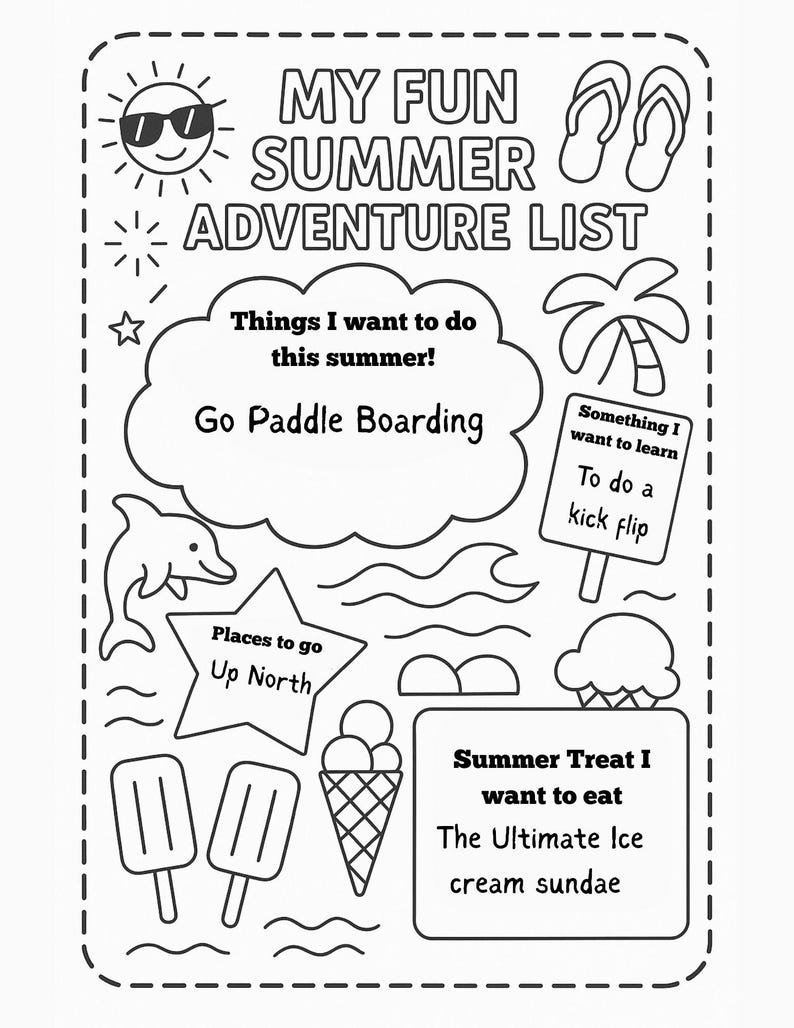 Summer Bucket List Printable for Kids – Color and B&W Versions! - Etsy