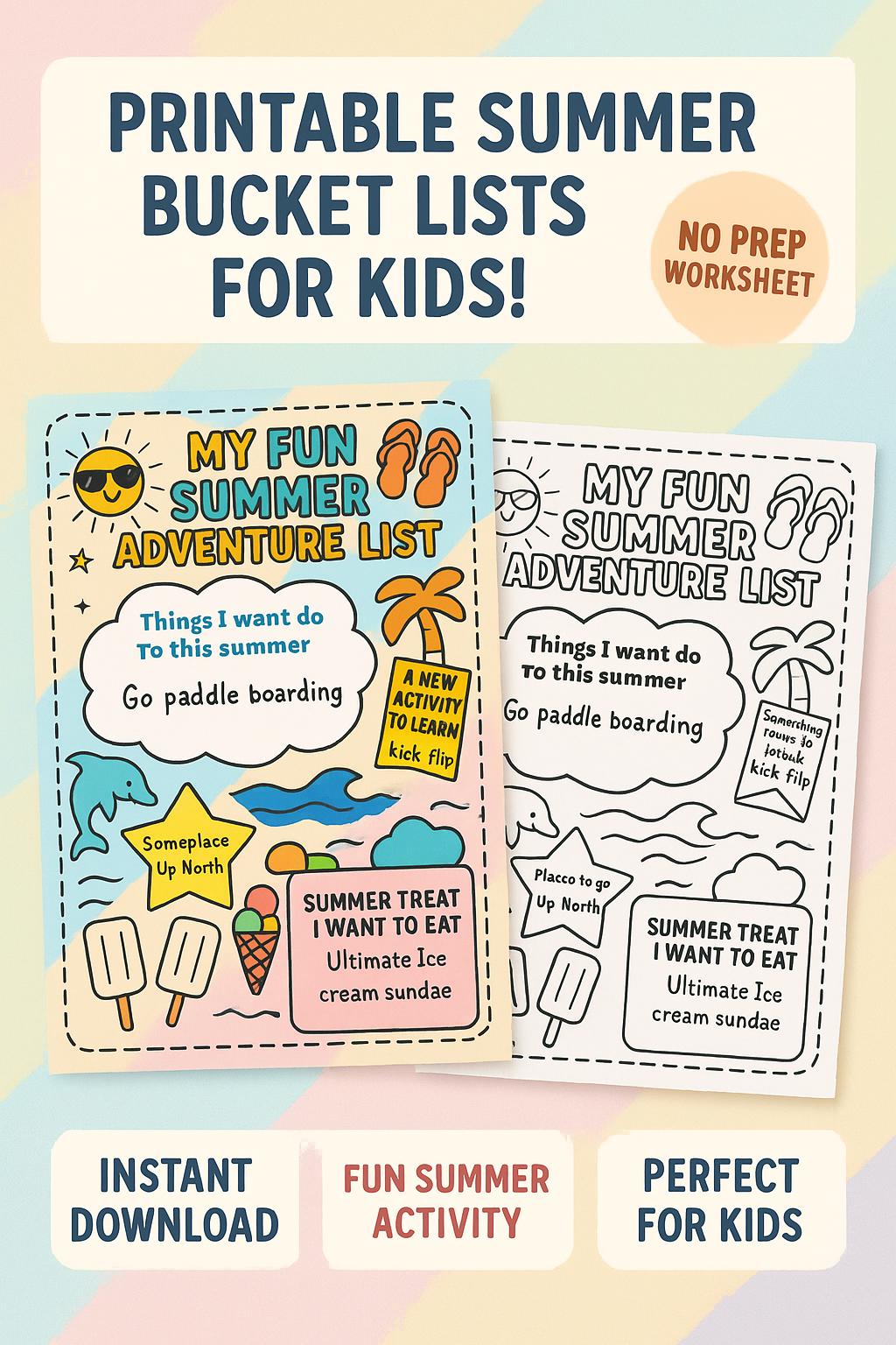 Summer Bucket List Printable for Kids – Color and B&W Versions! - Etsy