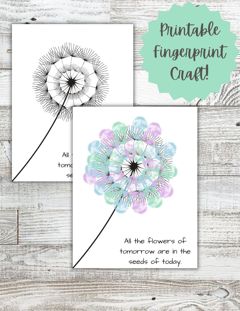 Dandelion Fingerprint Art Fingerprint Craft Dandelion Kids Etsy