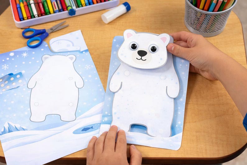 3D Polar Bear Craft – No Prep Winter Arctic Animal Activity for Kids - Etsy