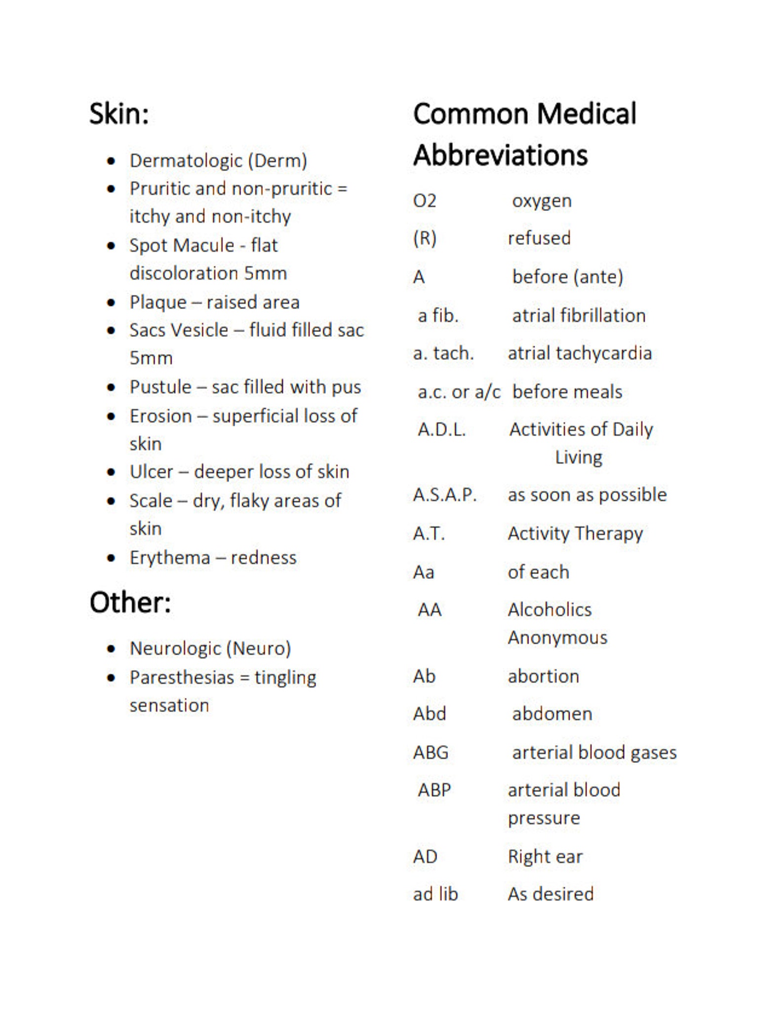 Medical Terminology Cheat Sheet: Study Sheets Instant | Etsy