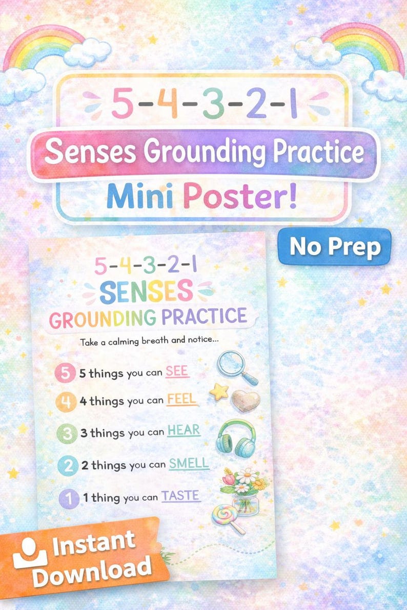 Sentir Practice Mini póster de conexión a tierra de los sentidos 5-4-3-2-1 ...