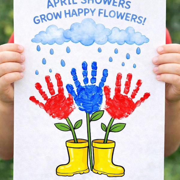 April Handprint Art - Etsy
