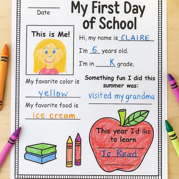 First Day of School Worksheet: All About Me Printable Activity (PDF Download)