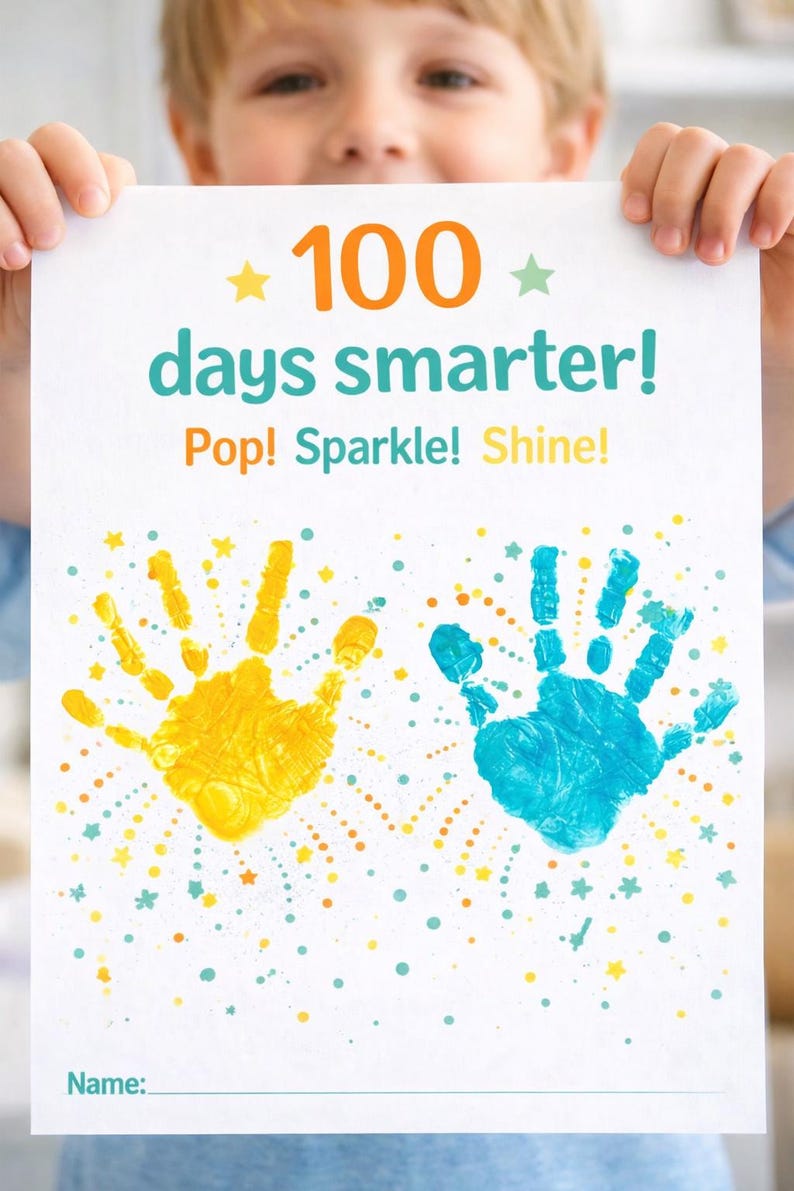 100th Day of School Handprint Craft | “100 Days Smarter” Fireworks Art ...