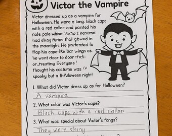 Halloween Alphabetisierungsaktivität für Kinder - Lustige Leseverstehensseite (keine Vorbereitung)