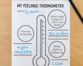 Printable Feelings Thermometer Worksheet for Kids – Social Emotional Learning Activity