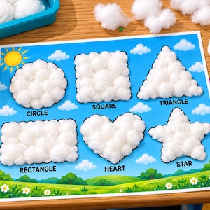 Cotton Ball Shape Craft for Kids | Fluffy Shapes in the Sky | Preschool Shape Activity | Fine Motor Cloud Craft | Printable PDF