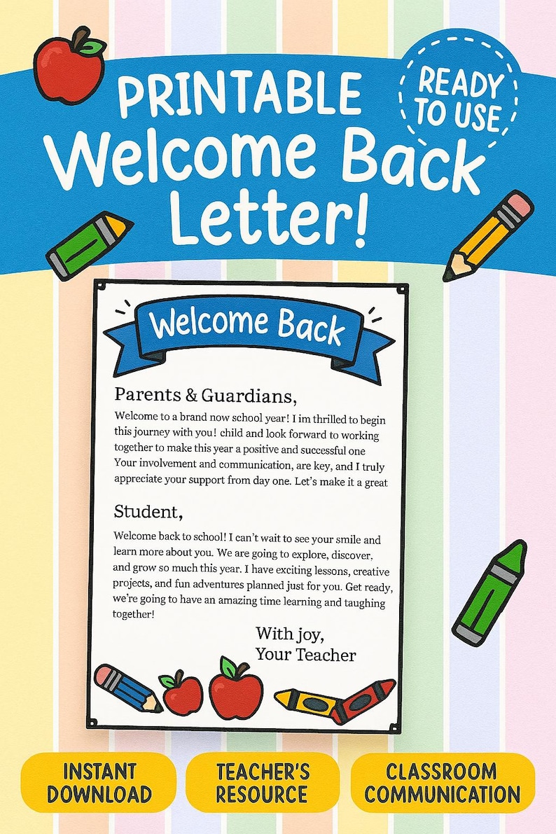 Teacher Welcome Letter Template: Back to School, Printable PDF - Etsy
