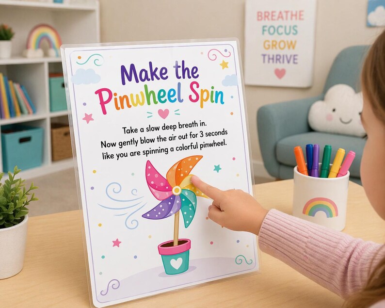 Pinwheel Text Pinwheel Breathing Exercise Printable | Kids SEL Calm Down Tool ...