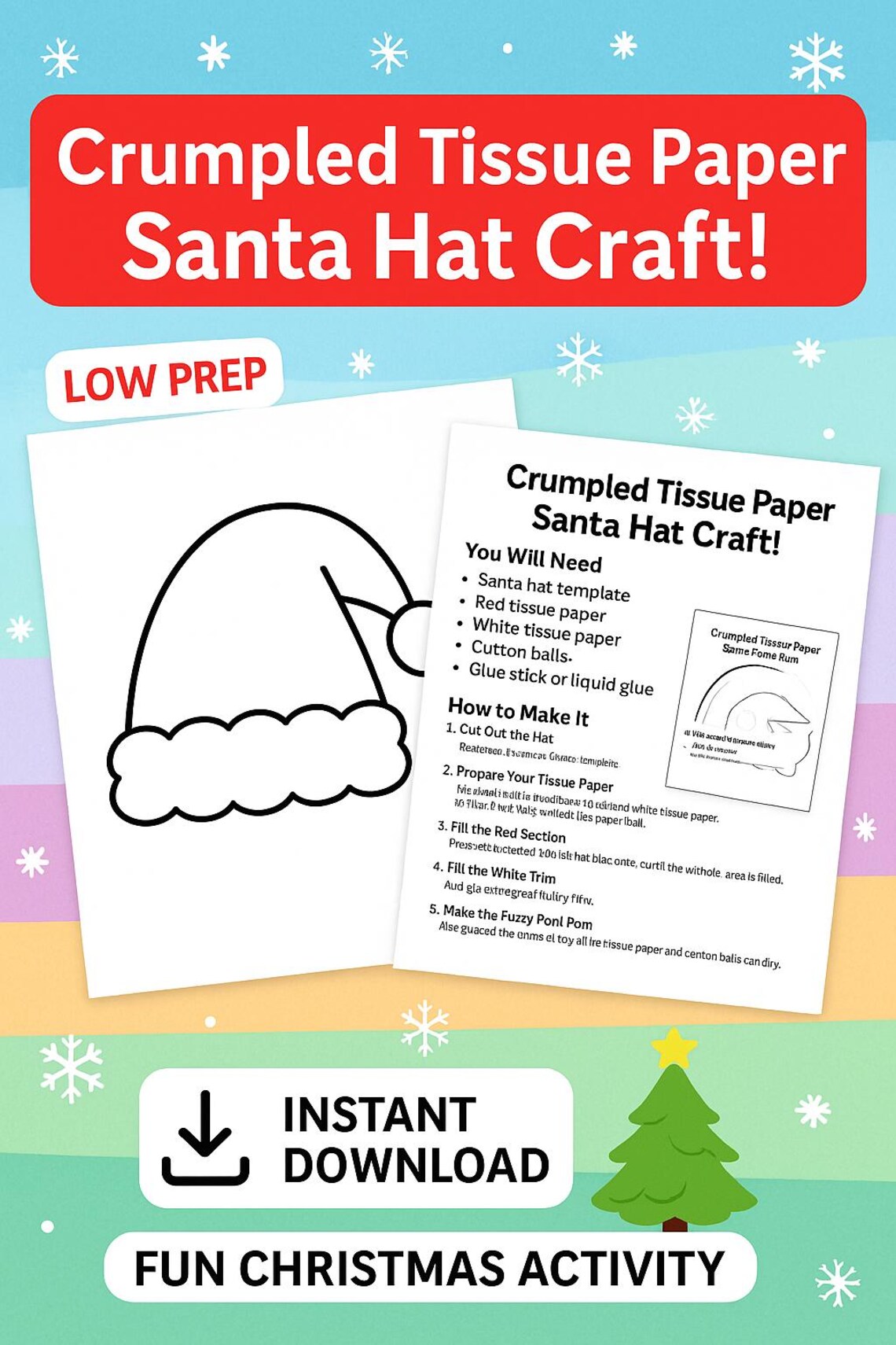 Crumpled Tissue Paper Santa Hat Craft for Kids Etsy