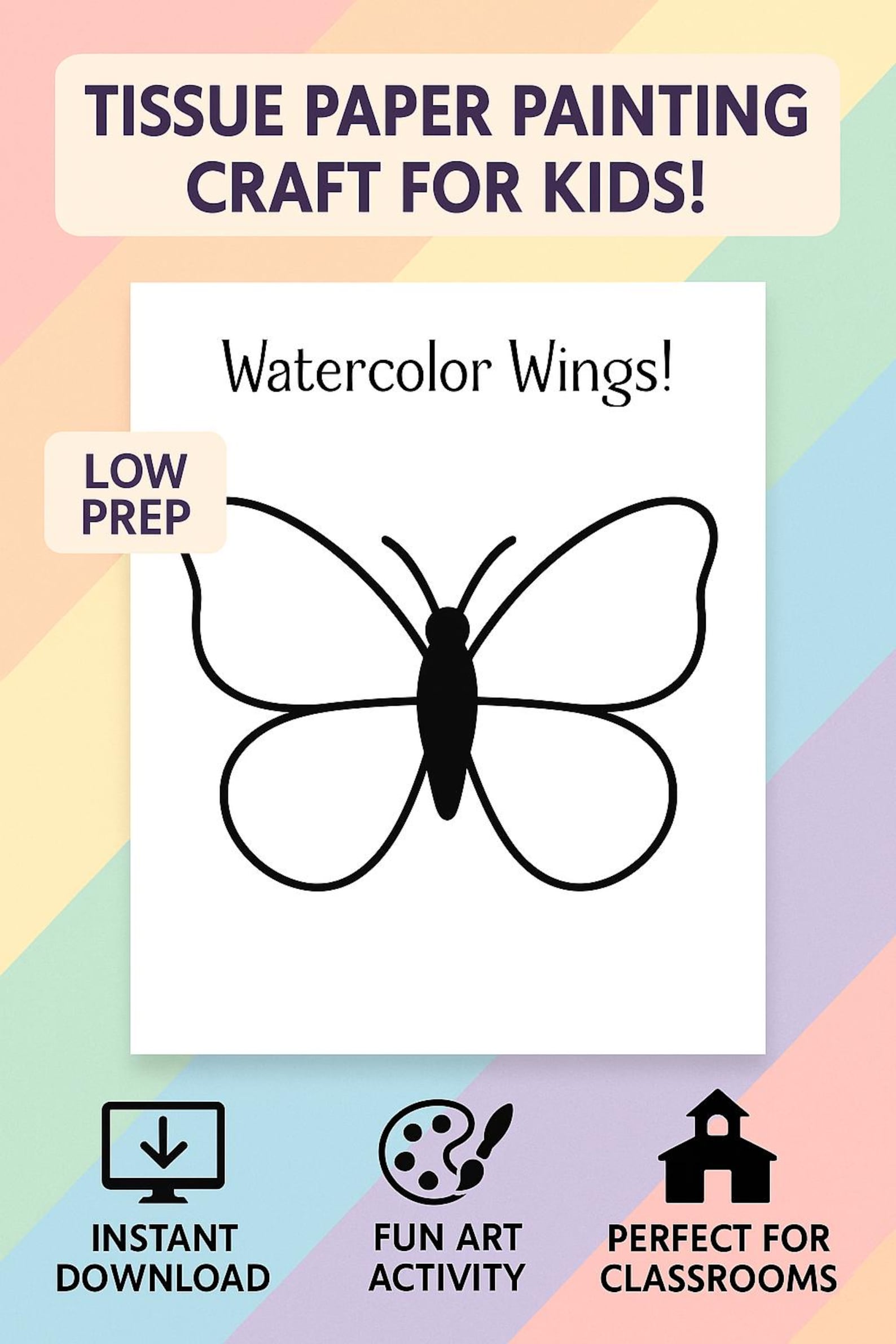 Butterfly Tissue Paper Painting Craft for Kids: Watercolor Wings ...