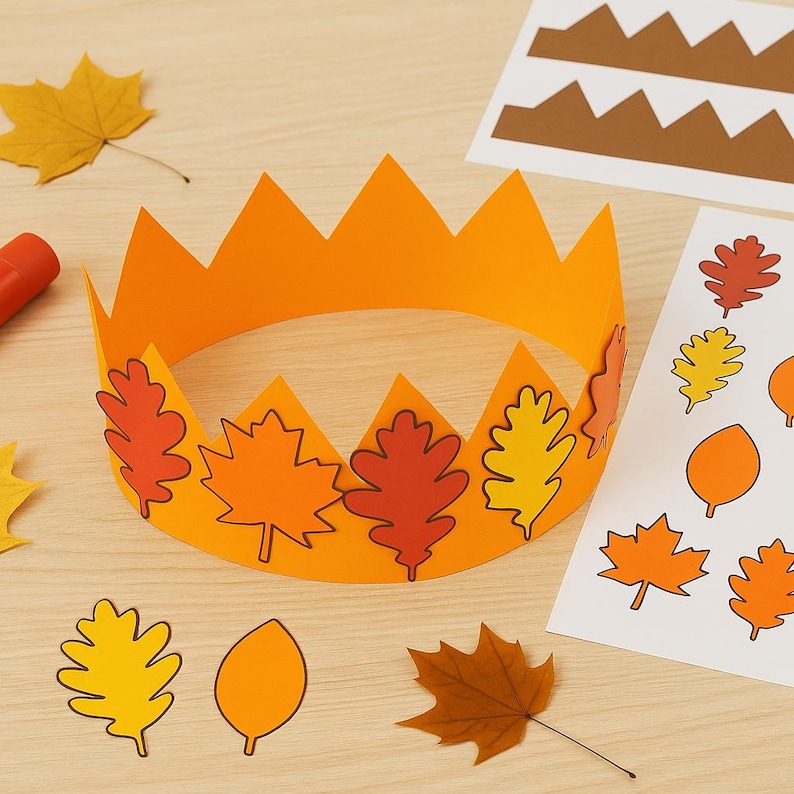 Fall Leaf Paper Crown Craft for Kids | Printable Autumn Headband ...