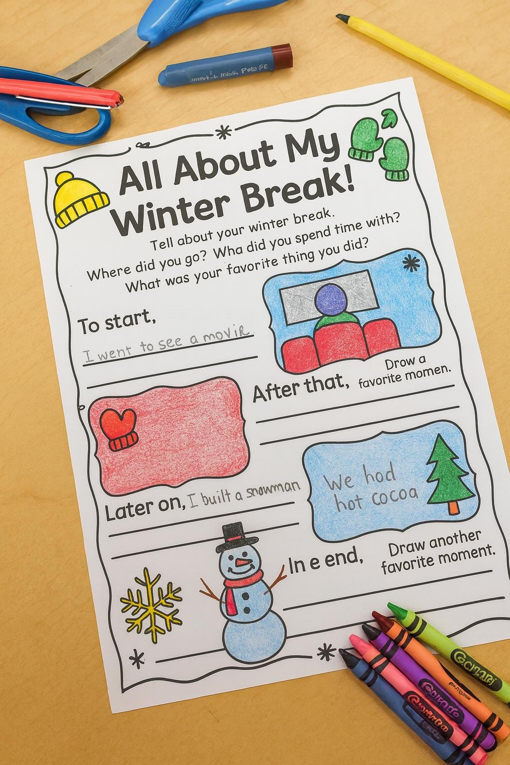 Winter Break Writing Worksheet — Draw & Write Activity for Kids - Etsy