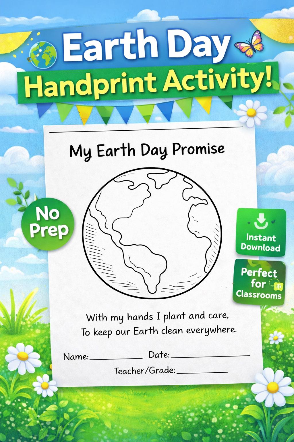 Earth Day Handprint Craft Printable | Kids Promise Activity (digital ...