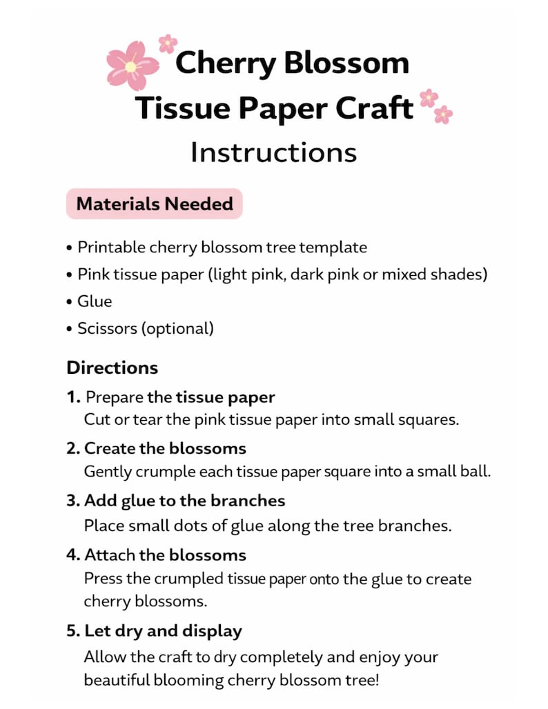 Cherry Blossom Tree Craft | Spring Tissue Paper Art Activity (digital ...