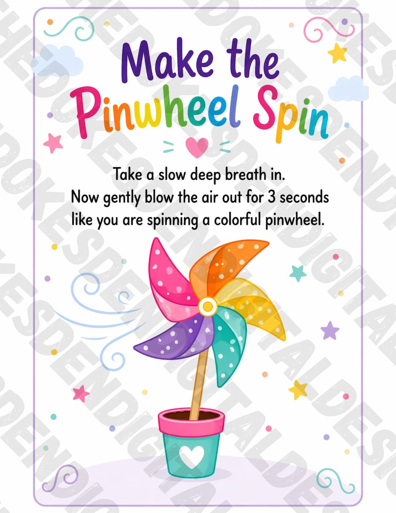 Pinwheel Text Pinwheel Breathing Exercise Printable | Kids SEL Calm Down Tool ...