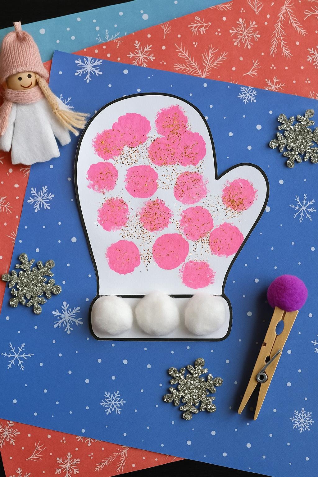 Winter Mitten Pom Pom Painting Craft for Kids
