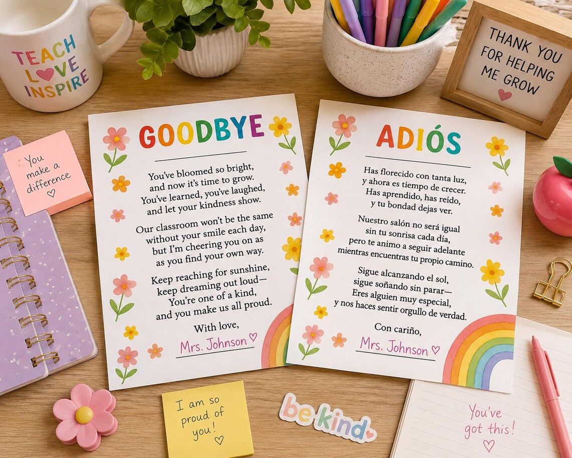 Bilingual End of Year Goodbye Letters for Students - Etsy