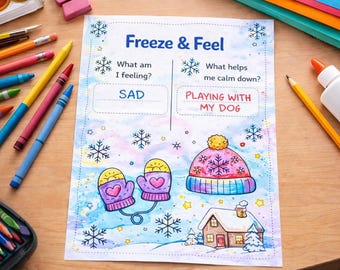 Freeze and Feel Winter SEL Worksheet | No Prep Feelings & Calm Down Activity