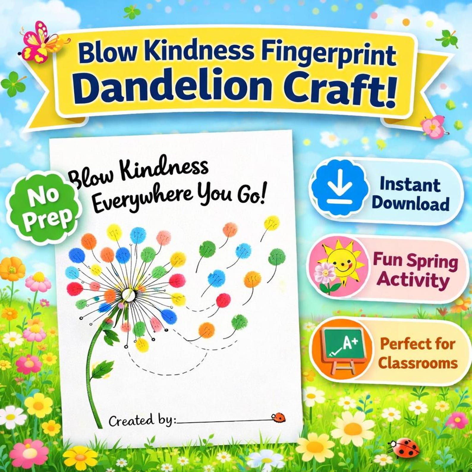 Fingerprint Dandelion Craft | Kindness Spring Art, Classroom Activity ...
