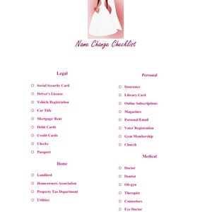 Name Change Checklist Wedding Checklist Printable Template - Etsy