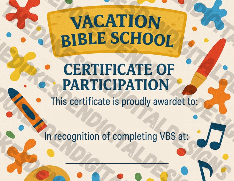 Vacation Bible School Ribbons For Graduation Vacation Bible School Award | Art Theme for Kids | Printable VBS ...