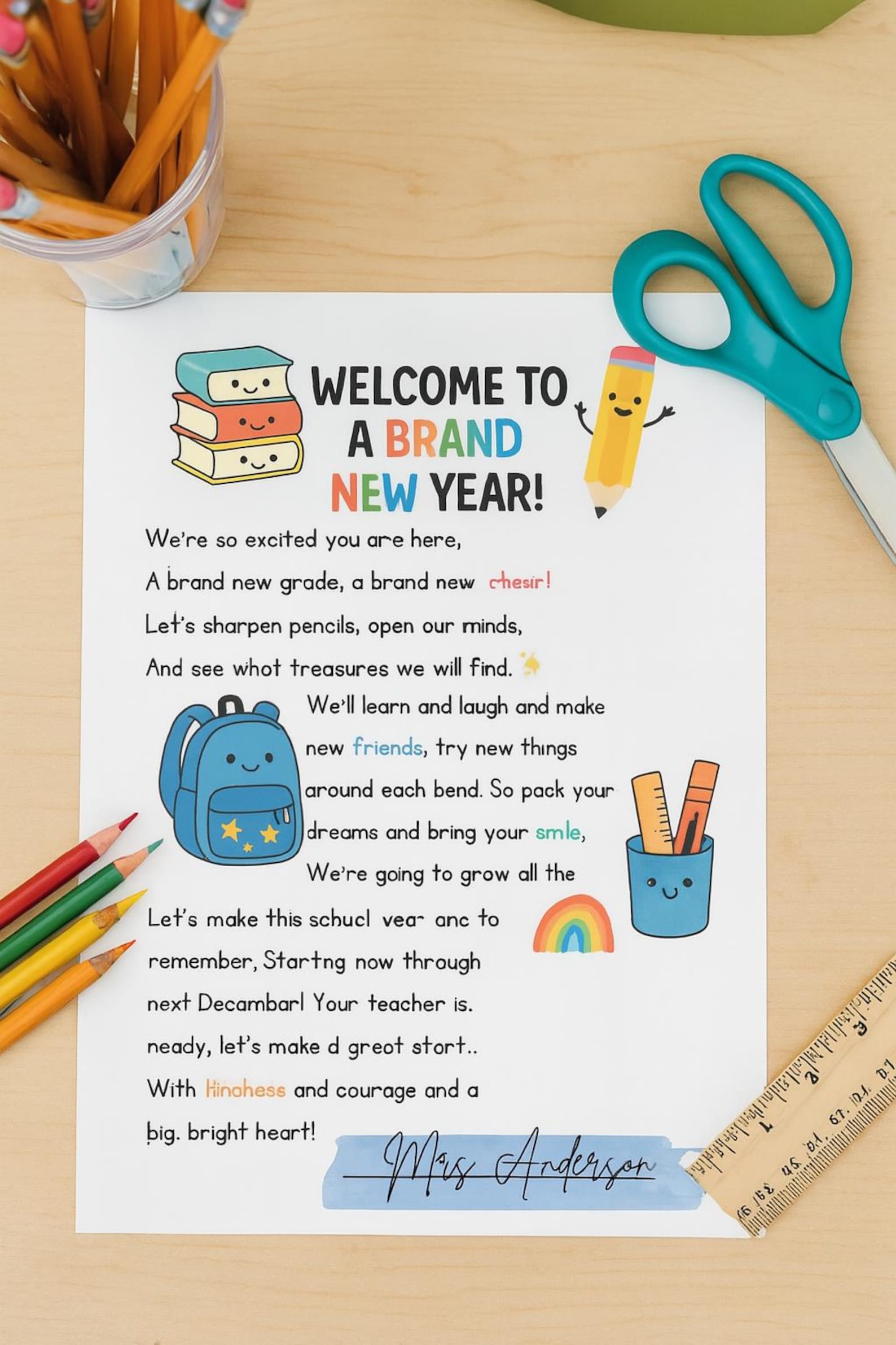 Welcome Back to School Letter: Printable Teacher Poem (PDF Download - Etsy