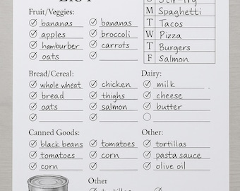 Weekly Grocery List + Dinner Planner – Instant Download