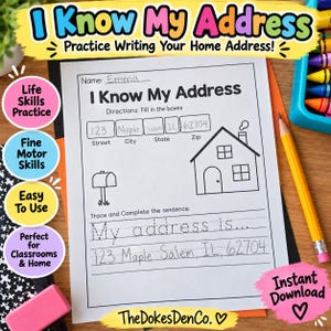 I Know My Address Worksheet | Home Address Writing Practice | Life Skills Printable for Preschool, Kindergarten & Special Education