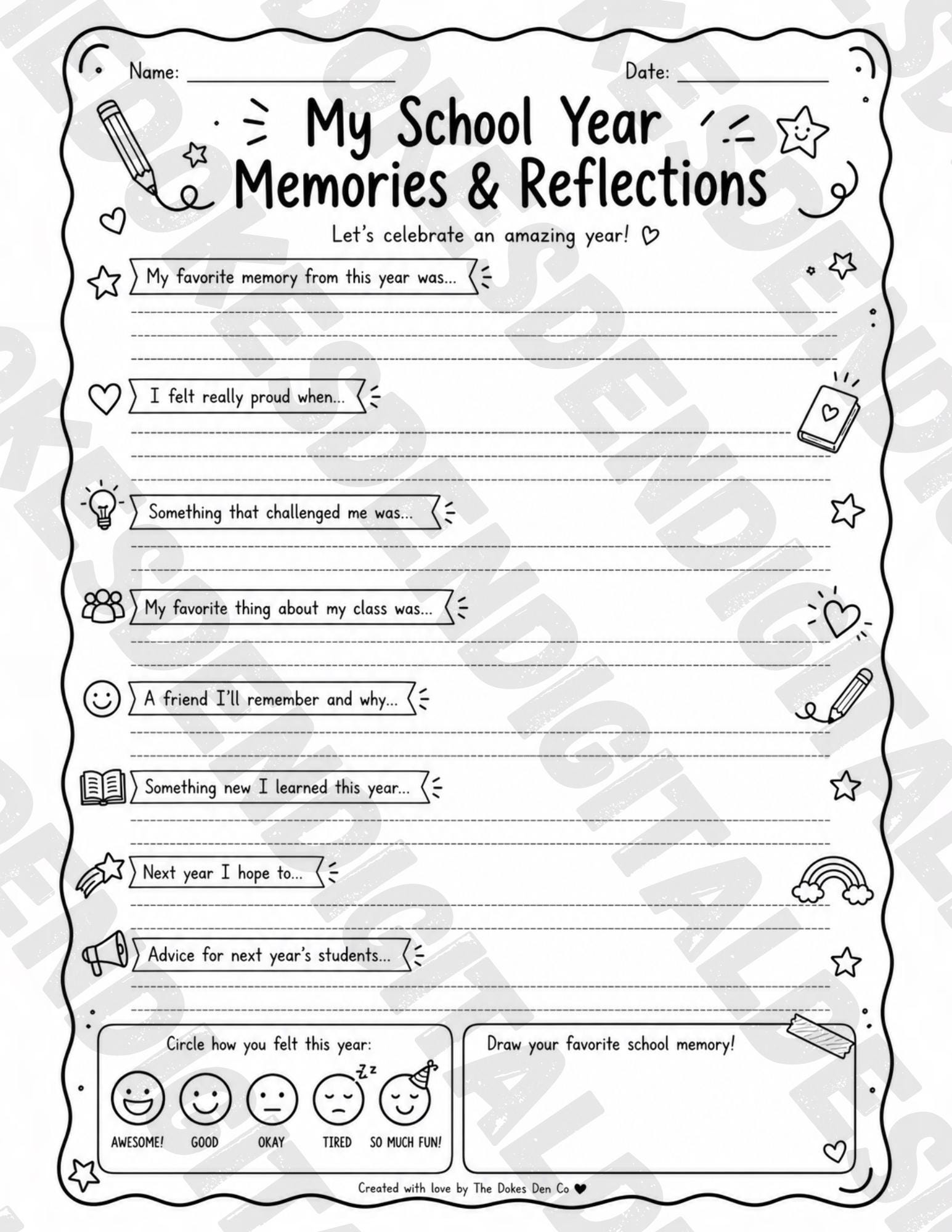 End of Year Reflection Worksheet | School Year Memories Page (PDF) - Etsy