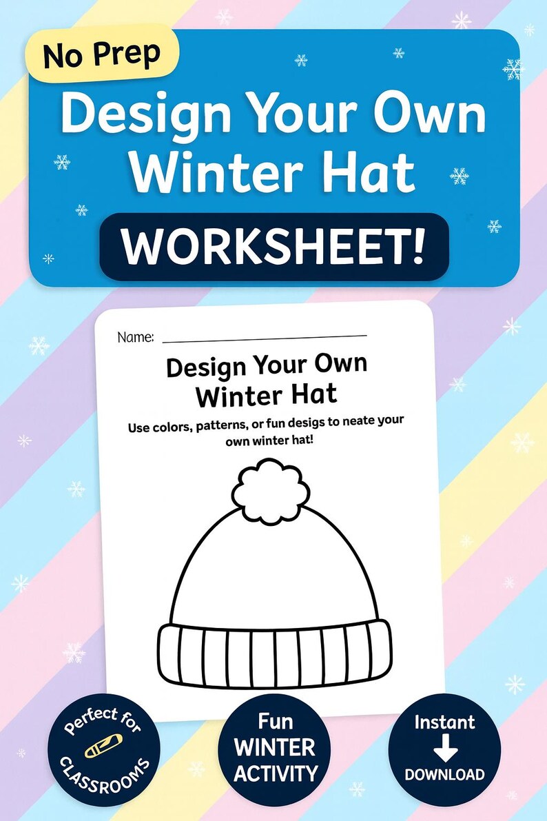 Design Your Own Winter Hat | Kids Printable Craft Worksheet (PDF) - Etsy