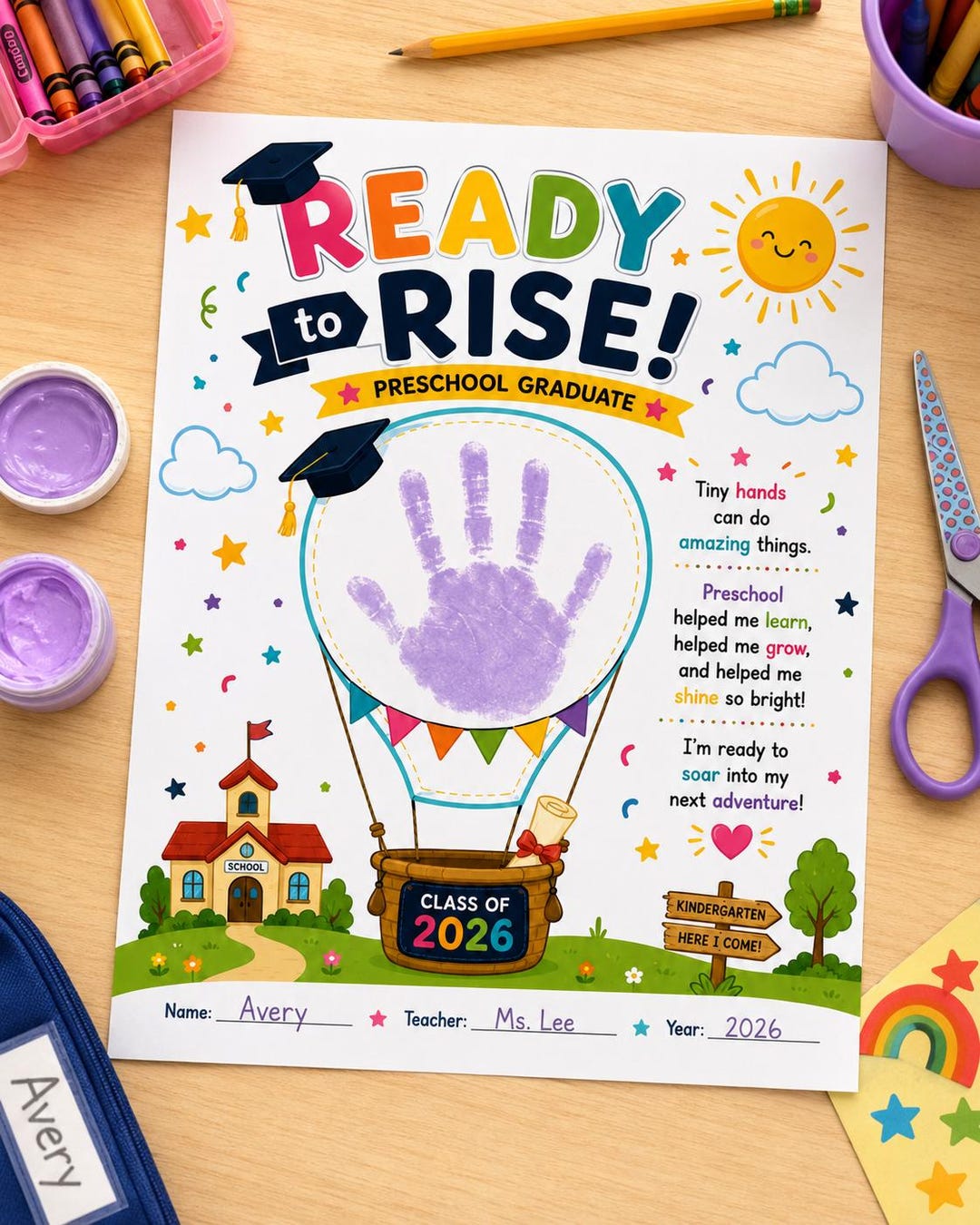 Ready to Rise Preschool Graduation Handprint Craft | End of Year ...