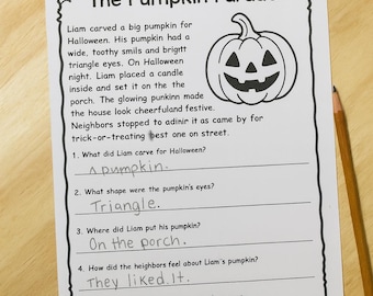 Halloween Leseverstehen Arbeitsblatt | Lustige Alphabetisierungsaktivität für Kinder