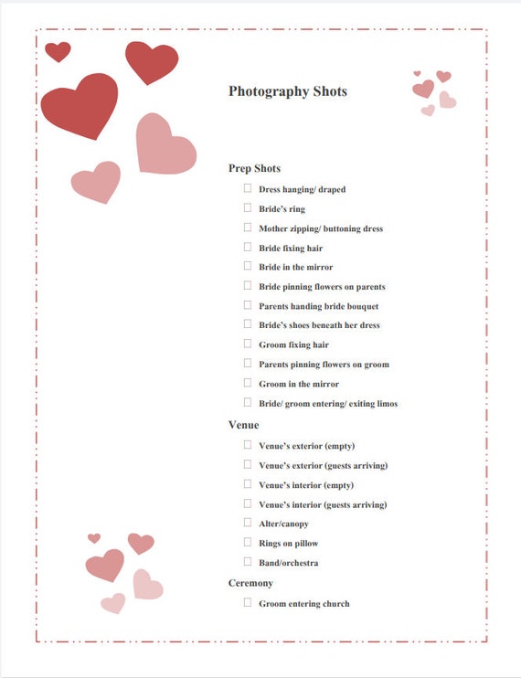 Wedding Photography Checklist INSTANT DOWNLOAD | Etsy