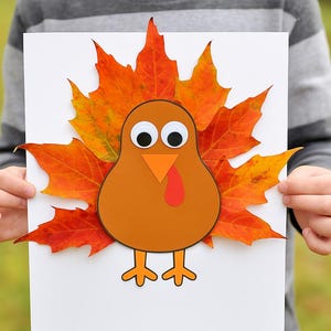 Fall Leaf Turkey Craft for Kids | Thanksgiving Classroom Activity | Printable Turkey Template