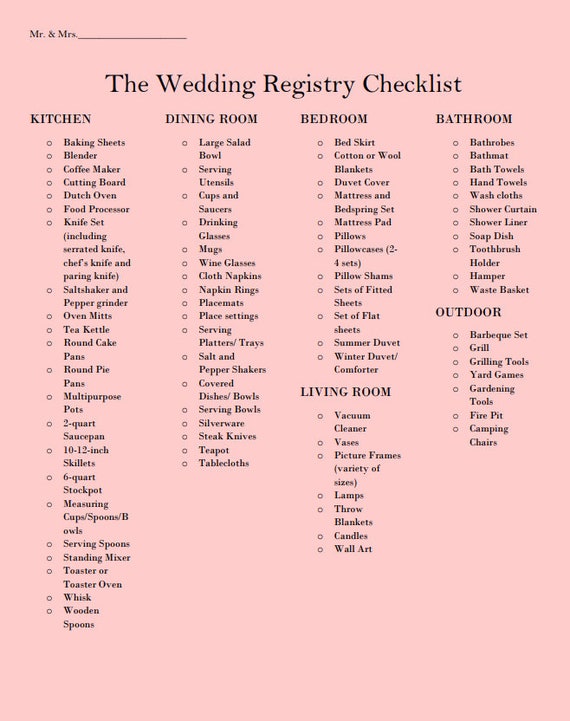 wedding registry checklist wedding planning printable etsy