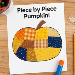 Patchwork Pumpkin Fabric Craft for Kids – Fun Fall Activity for Classrooms & Home | Scrap Fabric Pumpkin Craft – Printable Fall Art Project