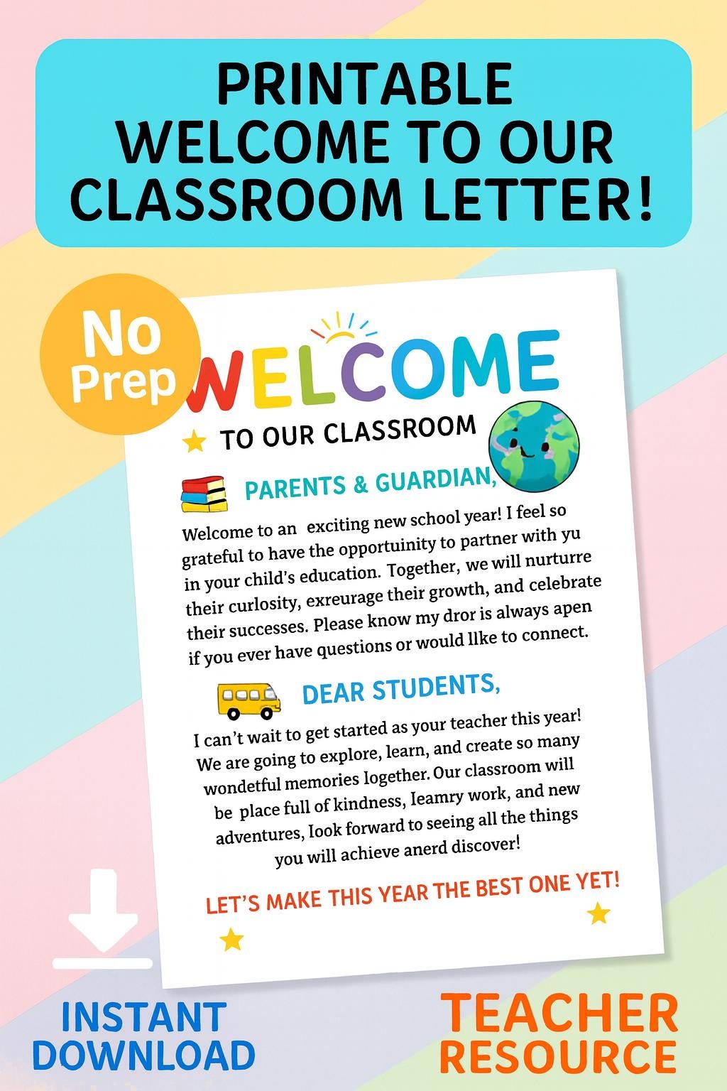 Welcome Back to School Letter: Printable Classroom Introduction (PDF ...
