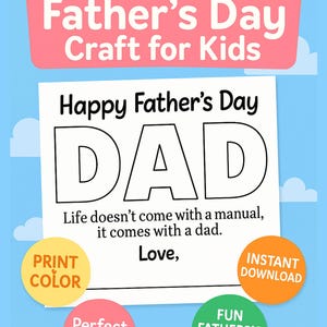 Manualidad para colorear imprimible para el Día del Padre para niños / Actividad con la letra "PAPÁ" / Regalo para el Día del Padre para niños / Página divertida e imprimible para "PAPÁ"
