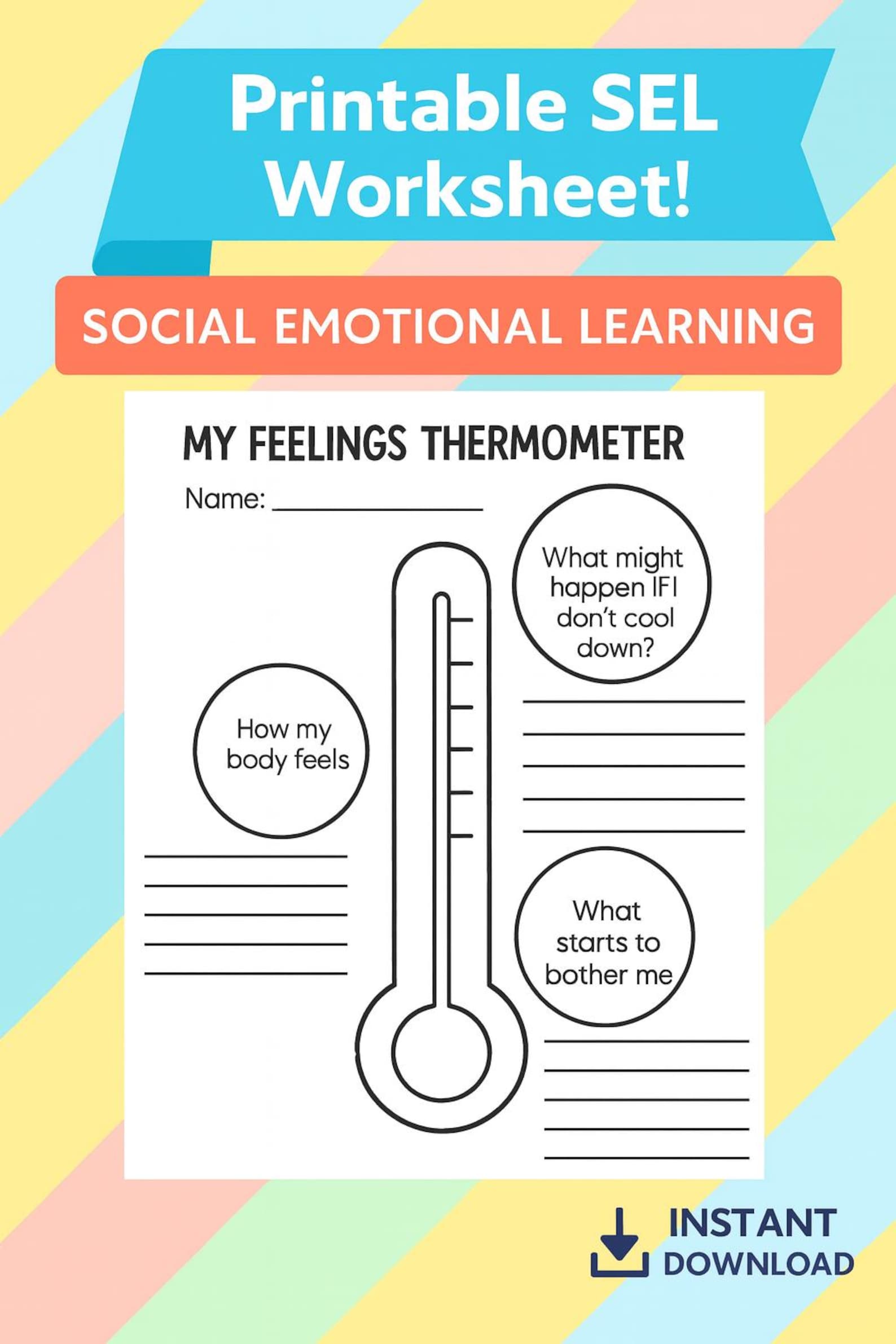 Printable Feelings Thermometer Worksheet for Kids – Social Emotional ...