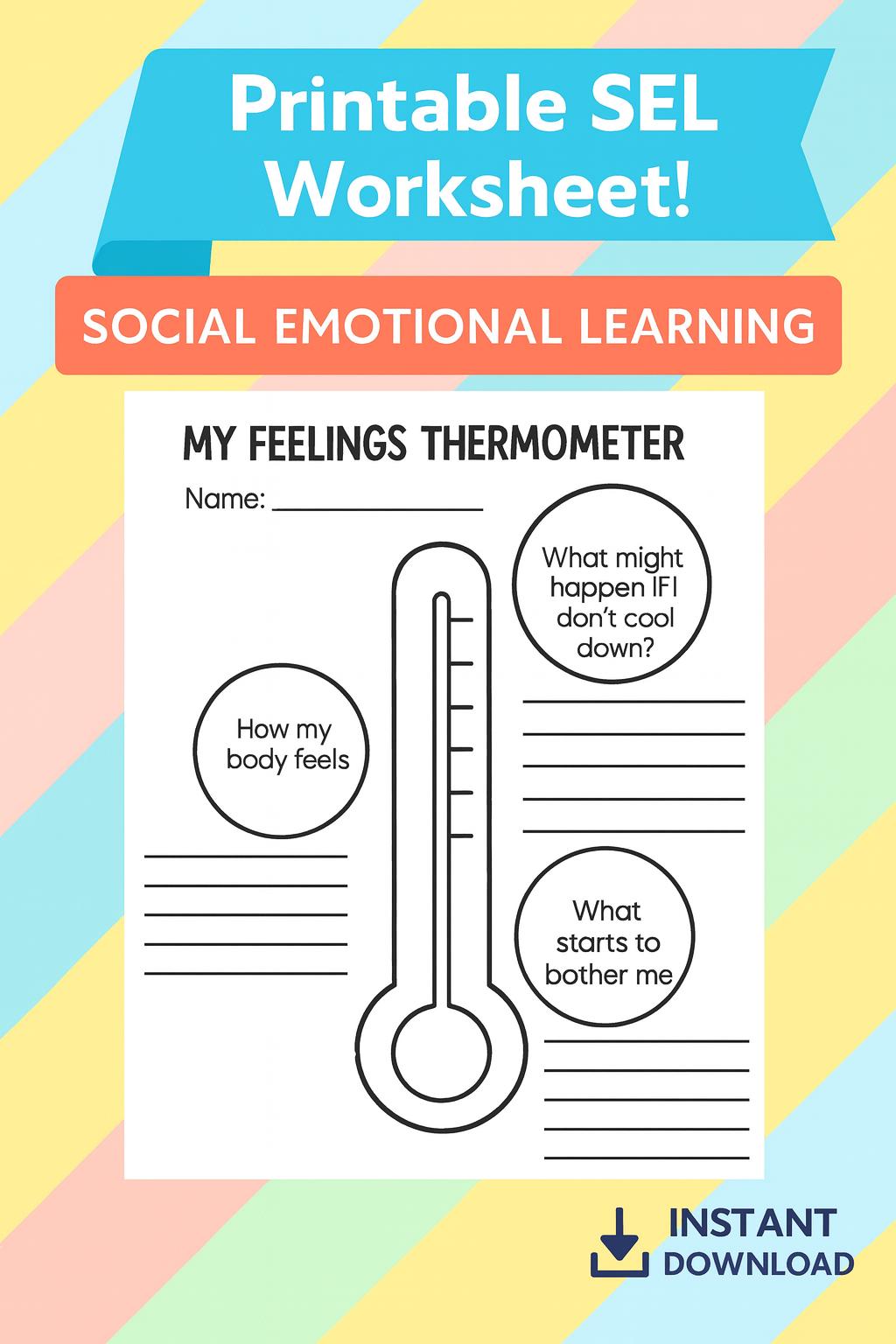 Printable Feelings Thermometer Worksheet for Kids – Social Emotional ...