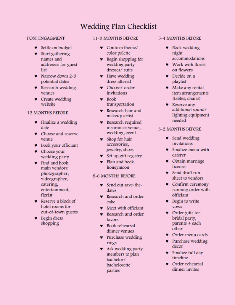 Wedding Plan Checklist the Bride's Wedding Plan Todo Etsy