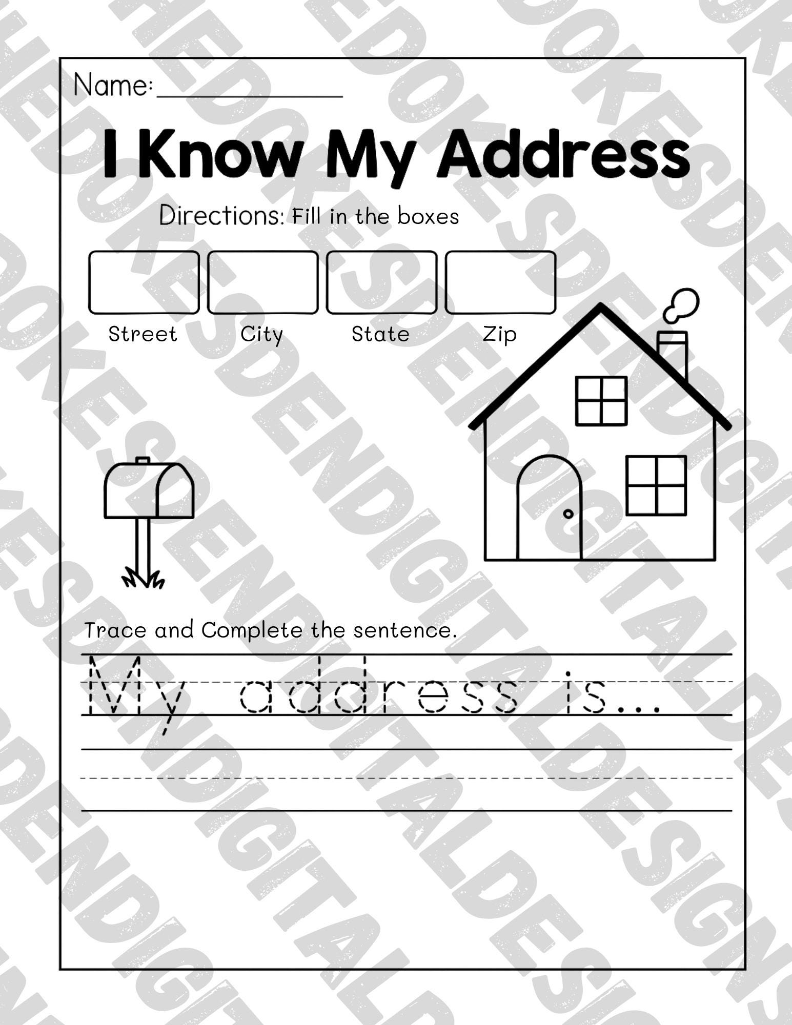 Printable I Know My Address Worksheet for Kids – Early Learning Safety ...
