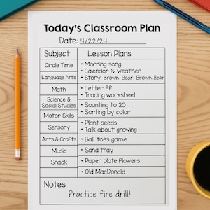 Preschool & Kindergarten Daily Lesson Plan Template (Printable Digital Download)